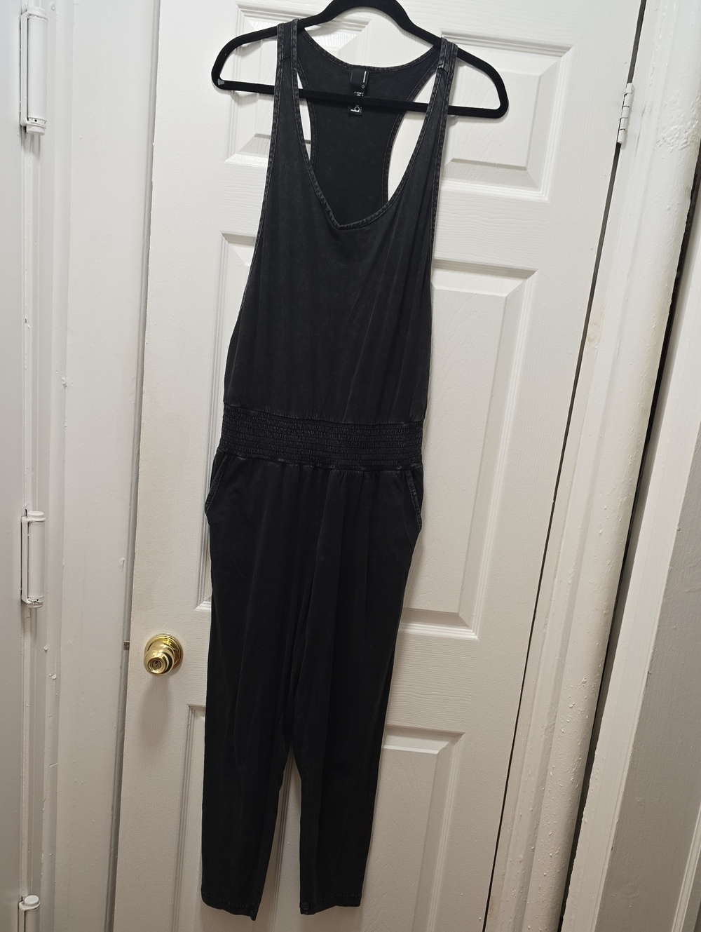 Bobi Black Women's Sleeveless Cotton Jumpsuit with Smocked Waist